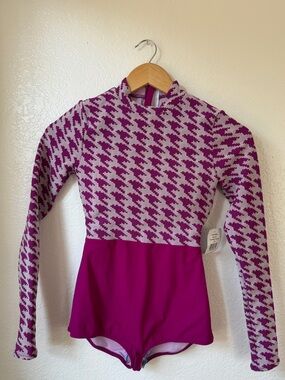 WET Swimwear Bonnie Houndstooth Long-sleeve One-piece Rashguard